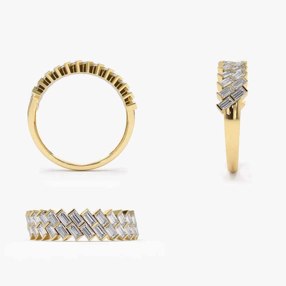 14k Gold Double Row Diagonal Baguette Diamond Ring 0.55 ctw