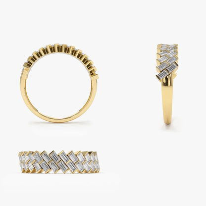 14k Gold Double Row Diagonal Baguette Diamond Ring 0.55 ctw