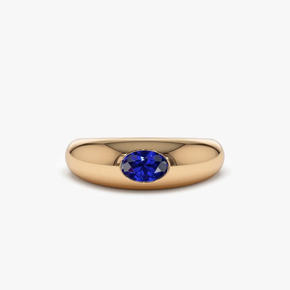 14k Gold Sapphire Oval Cut Flush Set Dome Ring 0.53 ctw