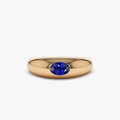 14k Gold Sapphire Oval Cut Flush Set Dome Ring 0.53 ctw