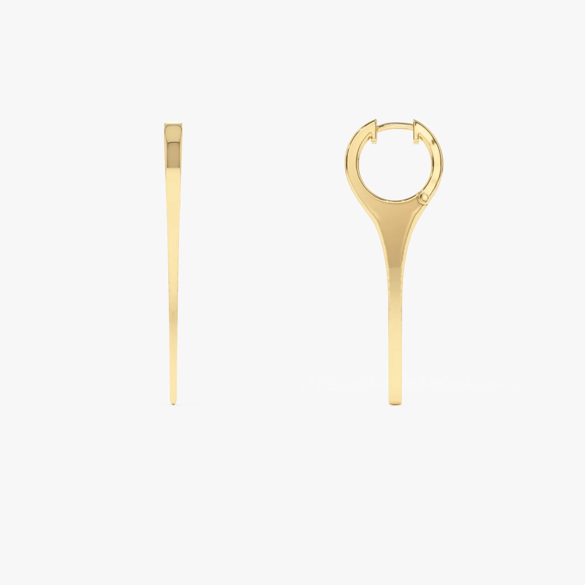 14k Solid Gold Dagger Statement Drop Hoop Earrings 40mm Length 10mm Inner Diameter