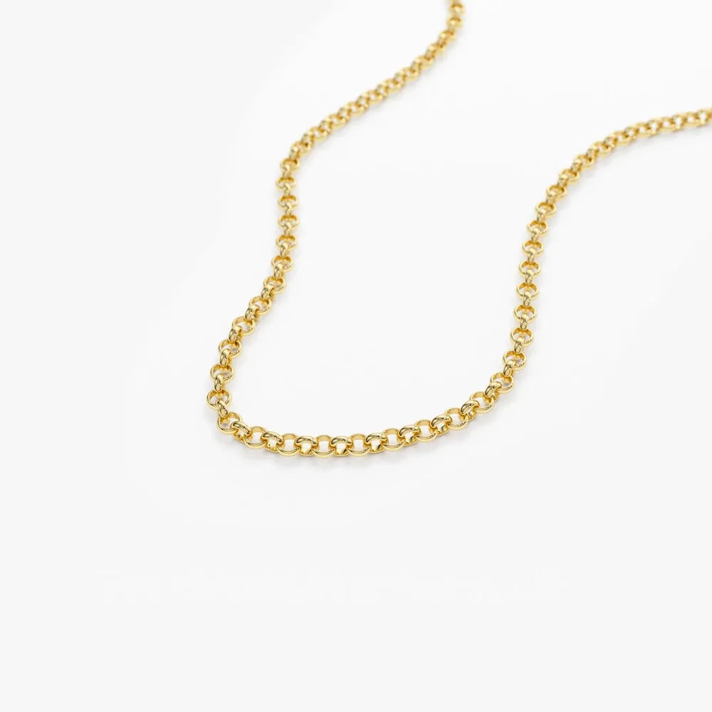 14k Solid Gold Round Rolo Link Chain Necklace