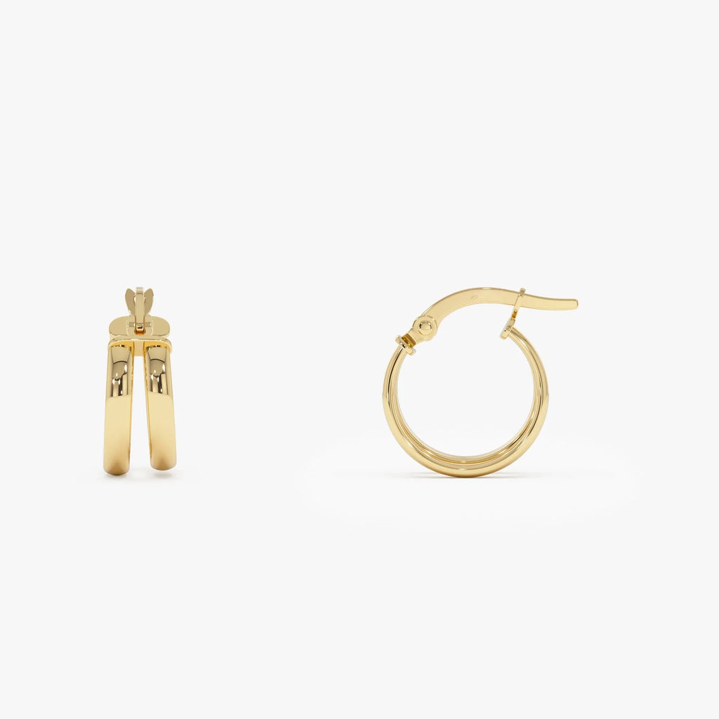 14k Yellow Gold Two Row Small Hoop Earrings 13mm 5.5mm Width