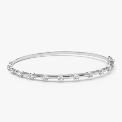 14K Solid Gold 0.55 CTW Round Diamond Bar Bangle