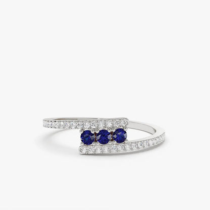 14k Gold Diamond and Blue Sapphire Round Cut Crossover Ring 0.30 ctw