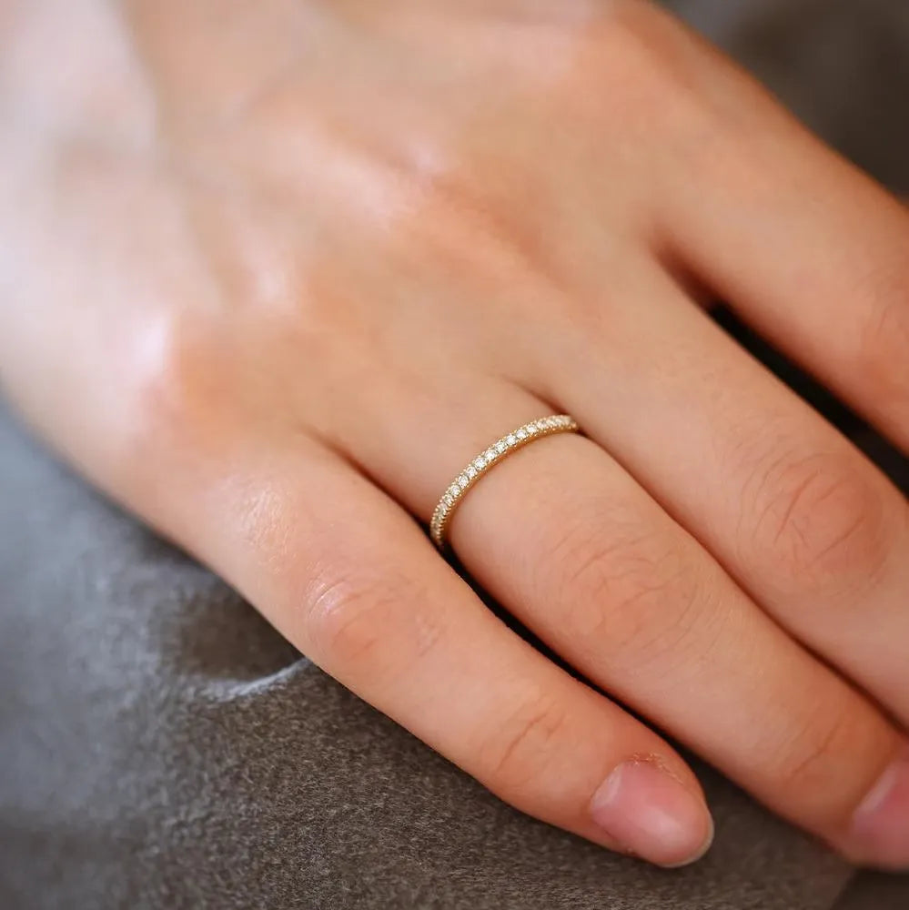 14K Gold Round Diamond Full Eternity Micro Pave Ring