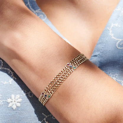 14K Solid Gold Cuban Link Bracelet with Bezel Set Round Emerald