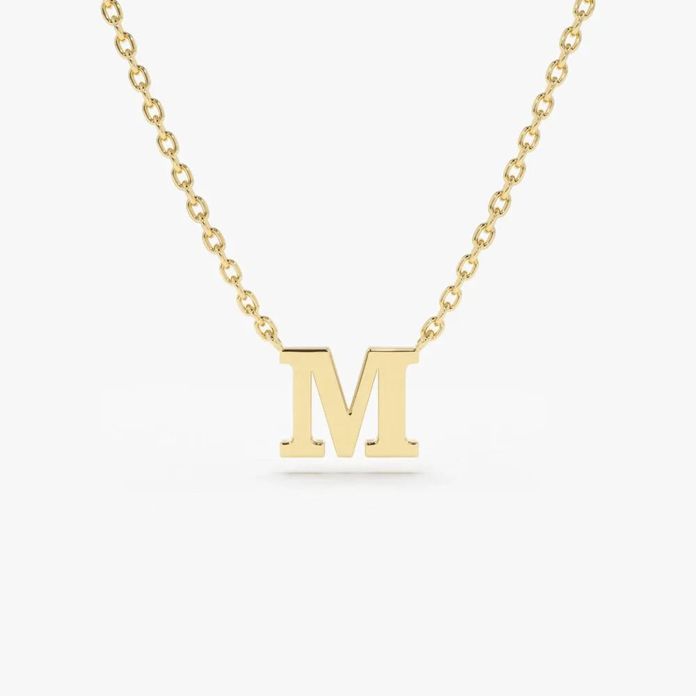 14k Solid Gold Personalized Initial Letter Pendant Necklace