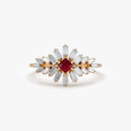 14k Gold Ruby and Diamond Square and Baguette Cut Ring 0.54 ctw
