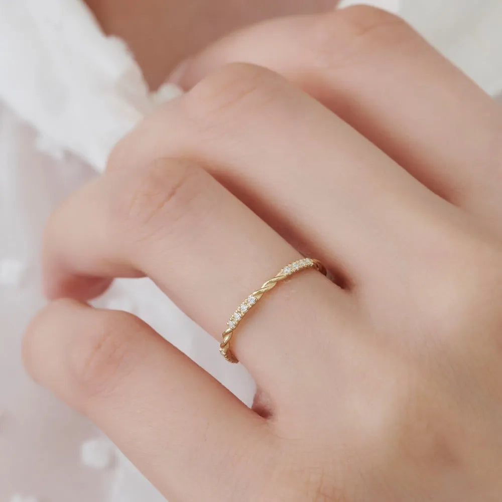 14k Gold Round Cut Diamond Three Quarter Eternity Twisted Rope Ring