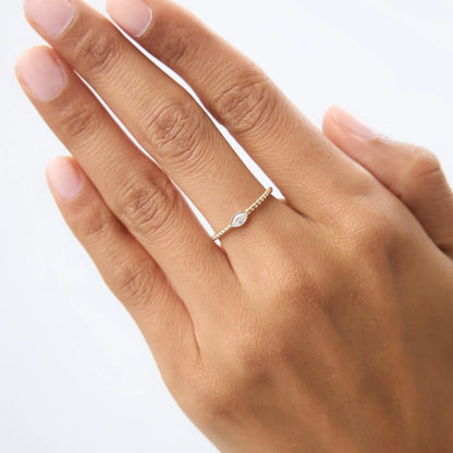 14k Solid Gold Diamond Marquise Ring Bezel Set Rope Band