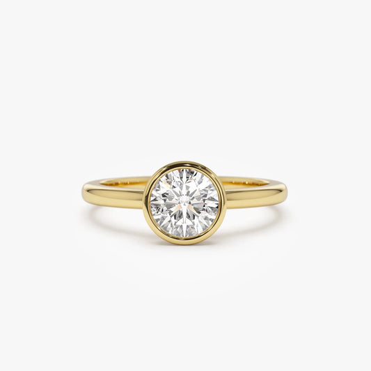 14k Gold Lab Grown Diamond Round Bezel Setting Engagement Ring 0.75 to 1.50 ctw