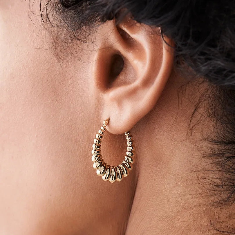 14k Solid Gold Bold Twisted Hoop Earrings 24mm Length 22mm Width