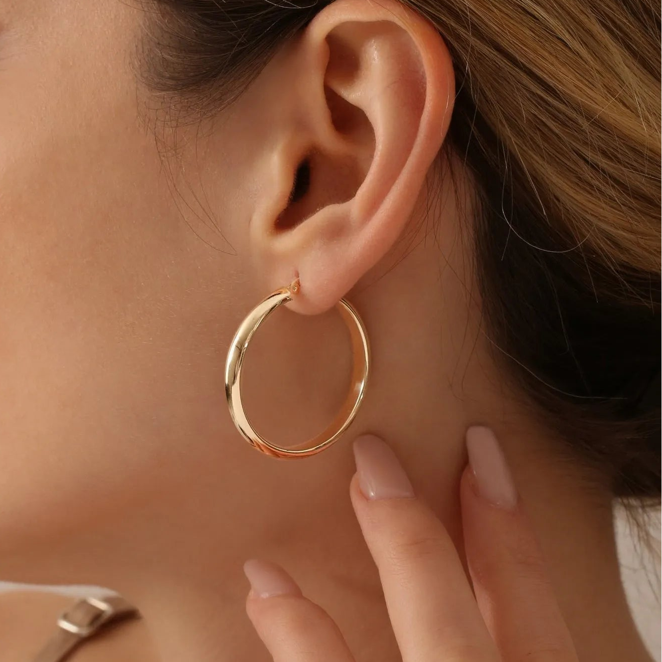 14k Solid Gold Large Hoop Earrings 35mm with 4.5mm Width