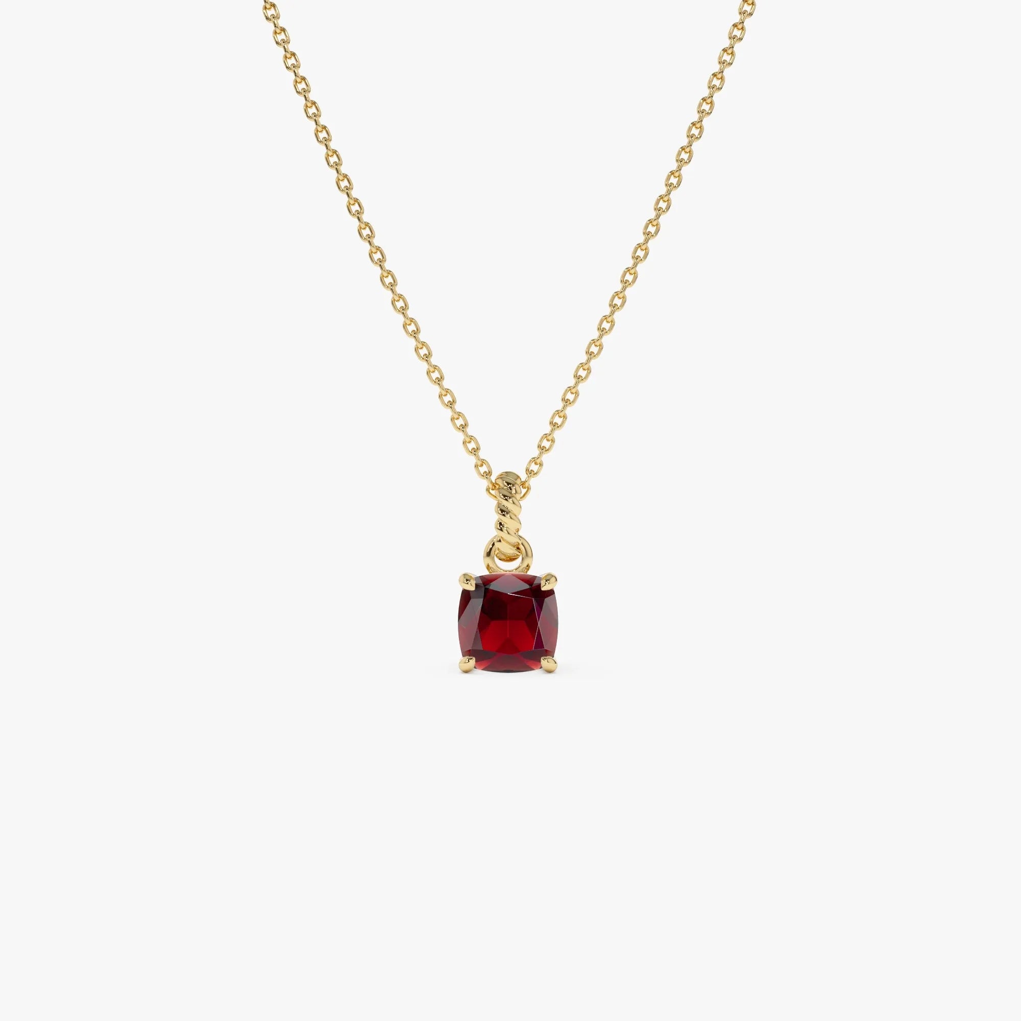 14k Solid Gold Garnet Cushion Cut Solitaire Necklace 1.15 Carat