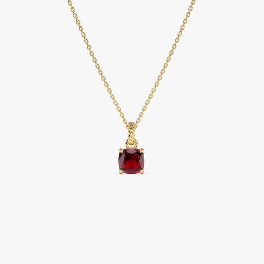 14k Solid Gold Garnet Cushion Cut Solitaire Necklace 1.15 Carat
