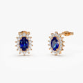 14k Solid Gold Oval Blue Sapphire and Round Diamond Earrings 0.82 ctw