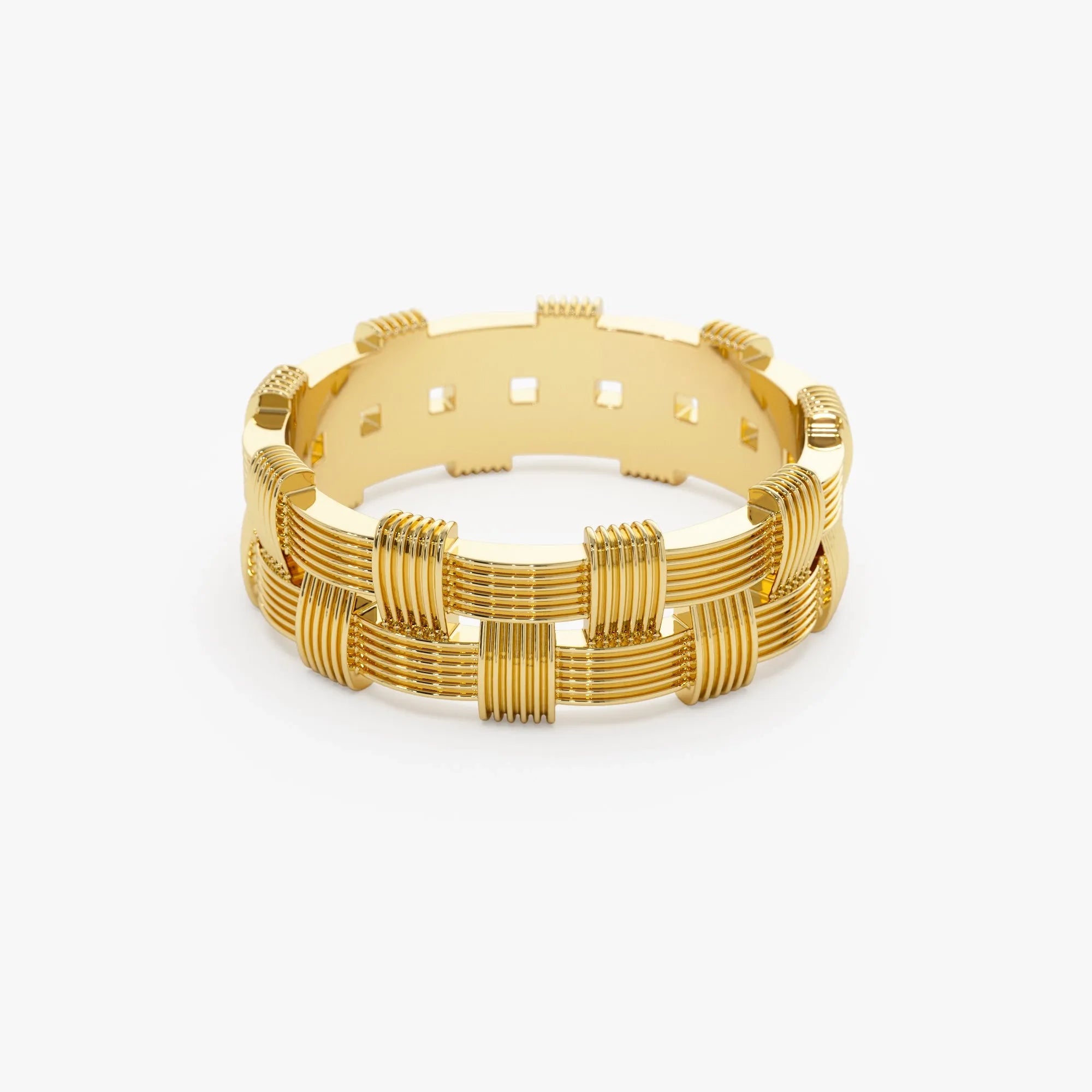 14k Solid Gold Ribbed Woven Stackable Band Ring