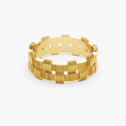 14k Solid Gold Ribbed Woven Stackable Band Ring