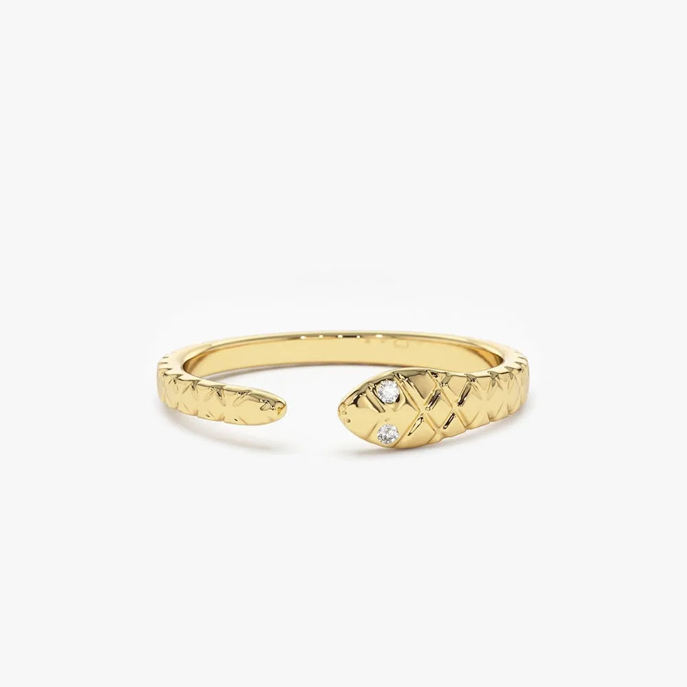 14k Gold Round Diamond Snake Ring 0.02 ctw Burnish Setting