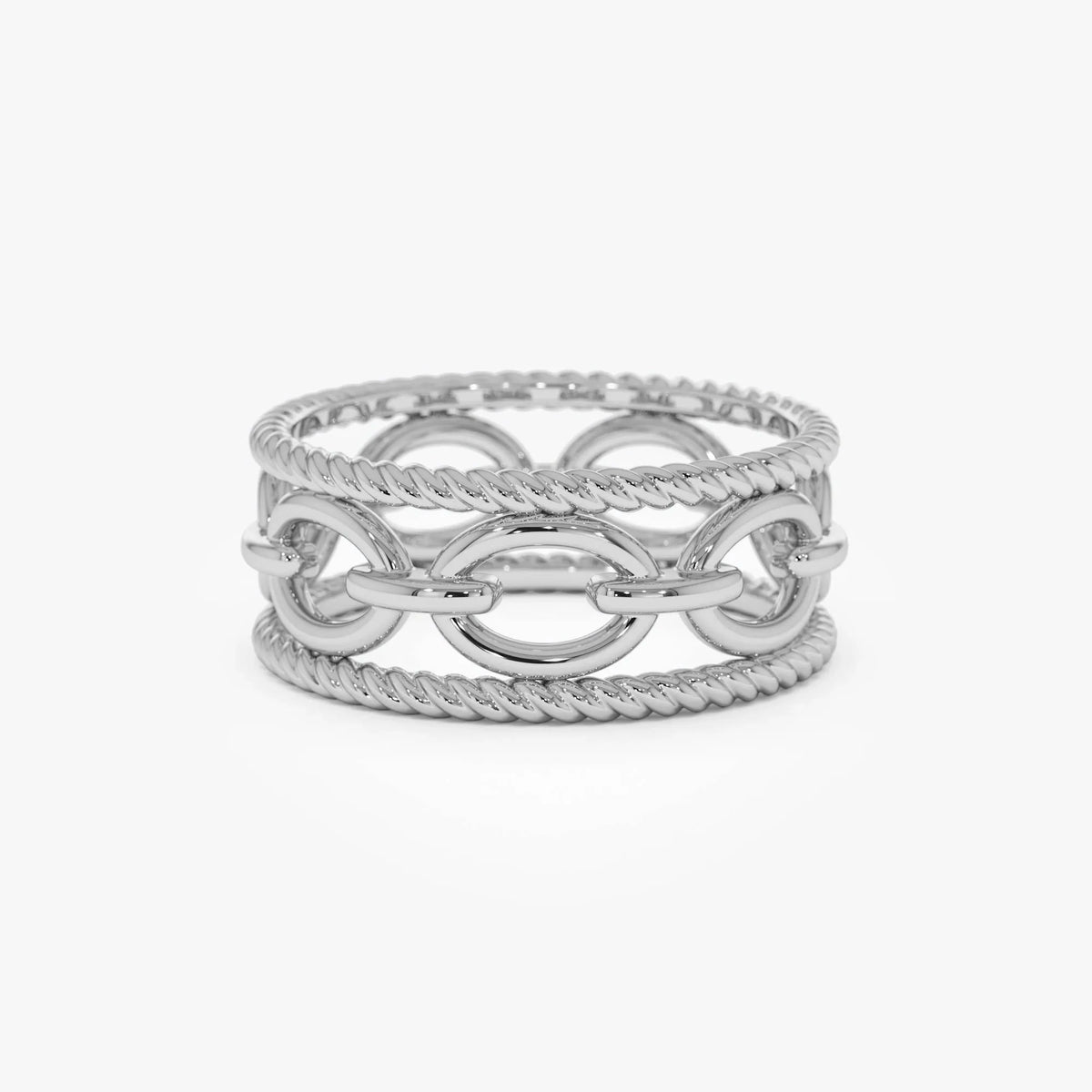 14k Solid Gold Rope Chain Link Wide Band Ring
