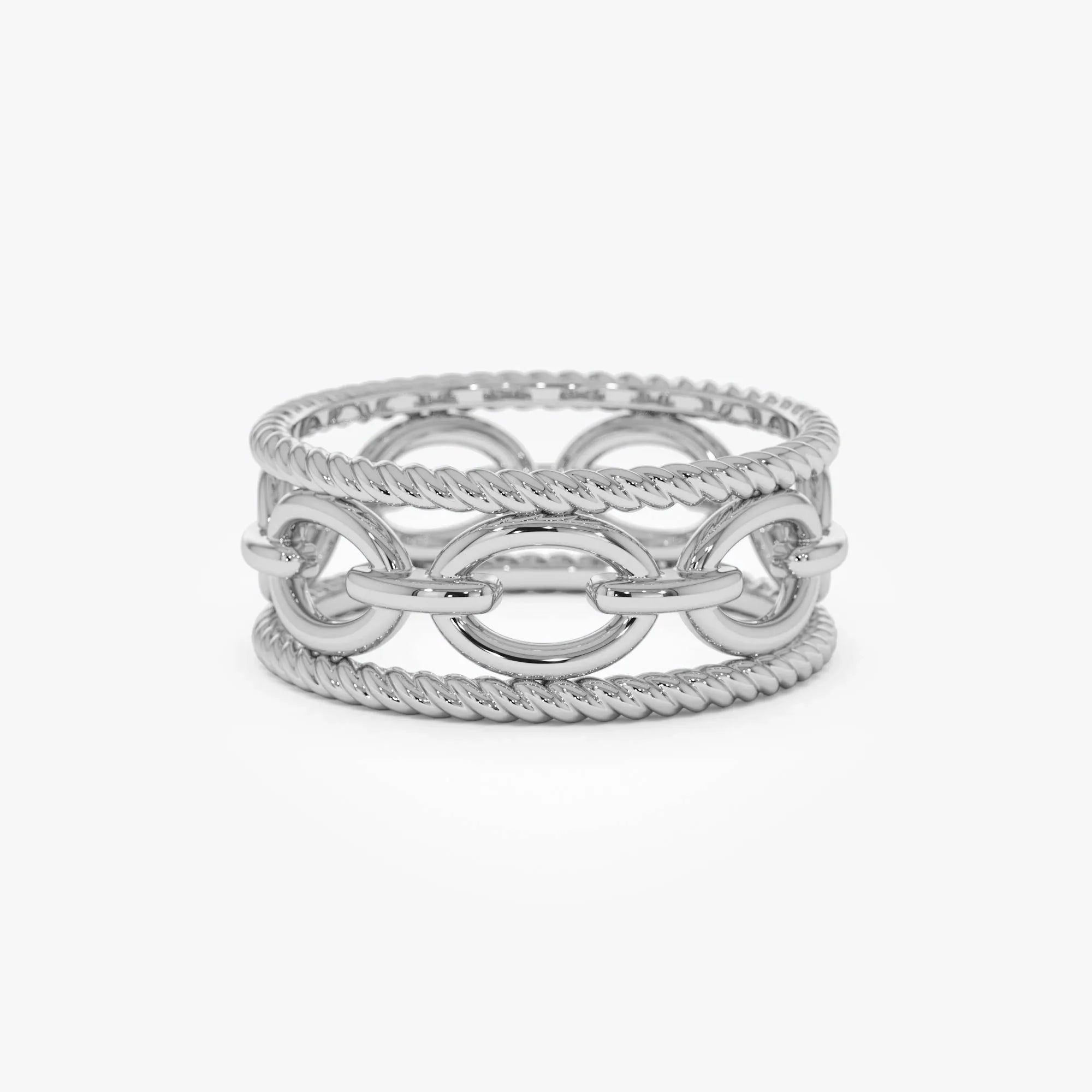 14k Solid Gold Rope Chain Link Wide Band Ring