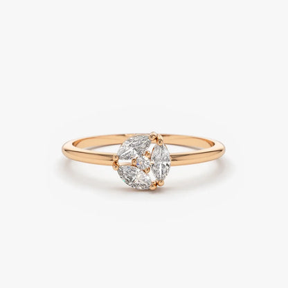 14K Solid Gold Marquise Diamond Cluster Ring 0.16 Carat Total Weight