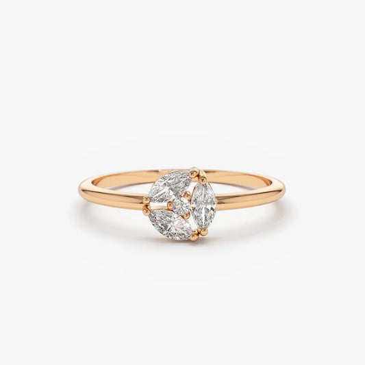 14K Solid Gold Marquise Diamond Cluster Ring 0.16 Carat Total Weight