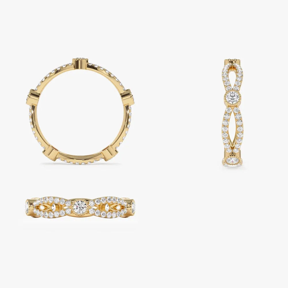 14k Gold Diamond Round Cut Infinity Eternity Ring 0.80 ctw