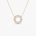14k Solid Gold Round and Baguette Diamond Full Circle Necklace 0.44 Carat