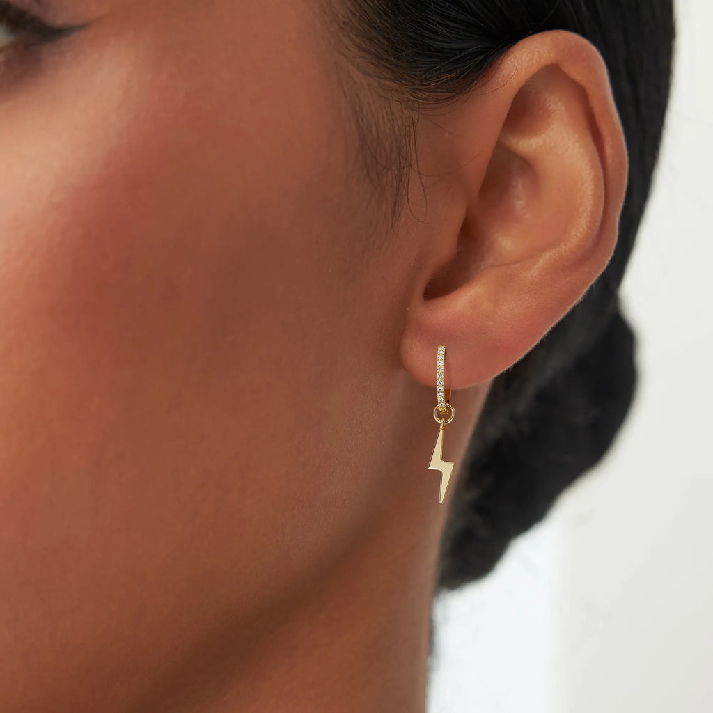 14k Solid Gold Lightning Bolt Hoop Earring Charm