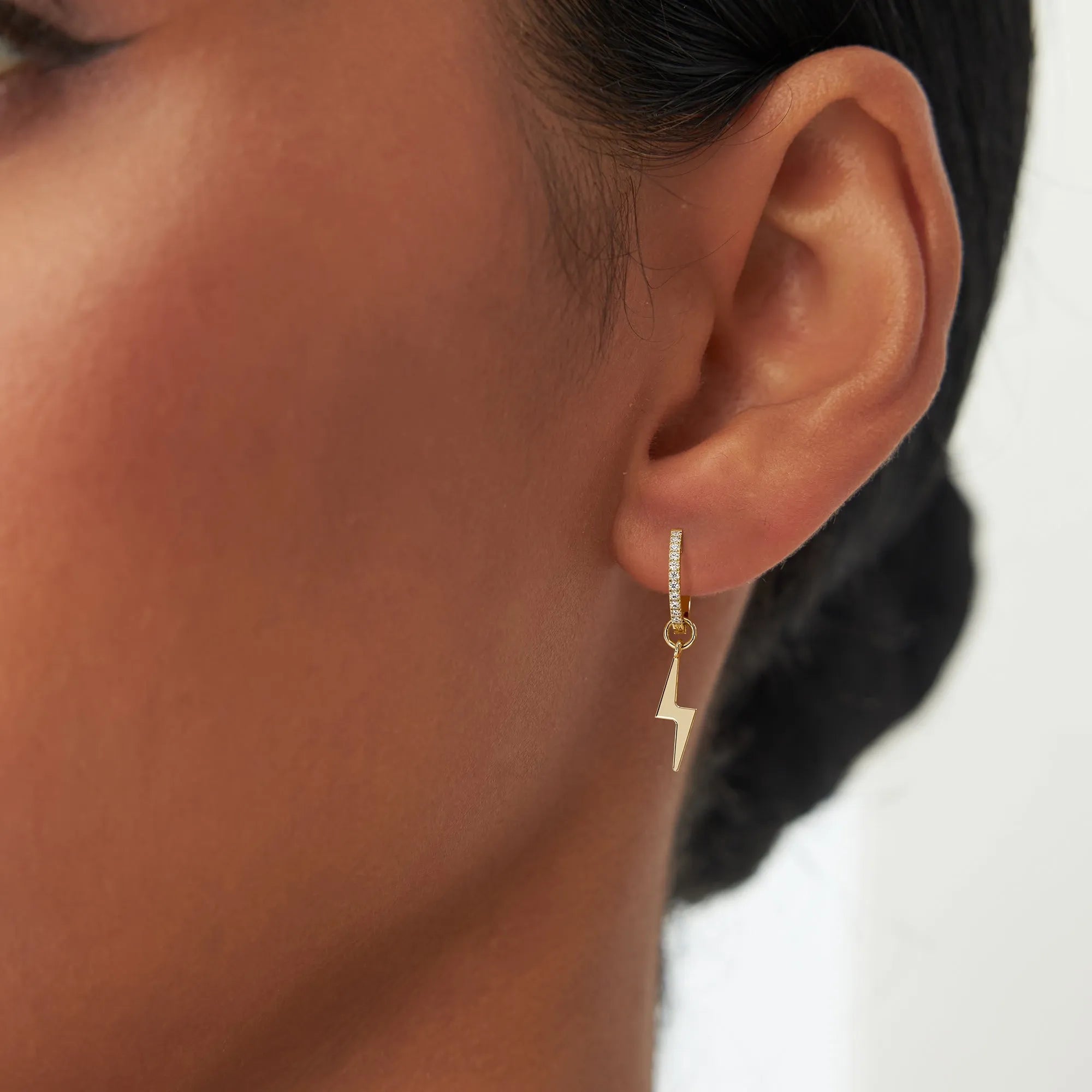 14k Solid Gold Lightning Bolt Hoop Earring Charm