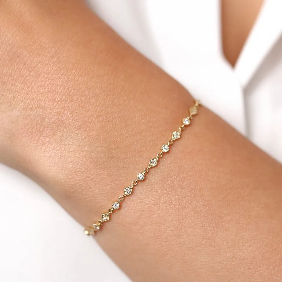 14K Solid Gold 0.55 CTW Round Diamond Art Deco Milgrain Bracelet