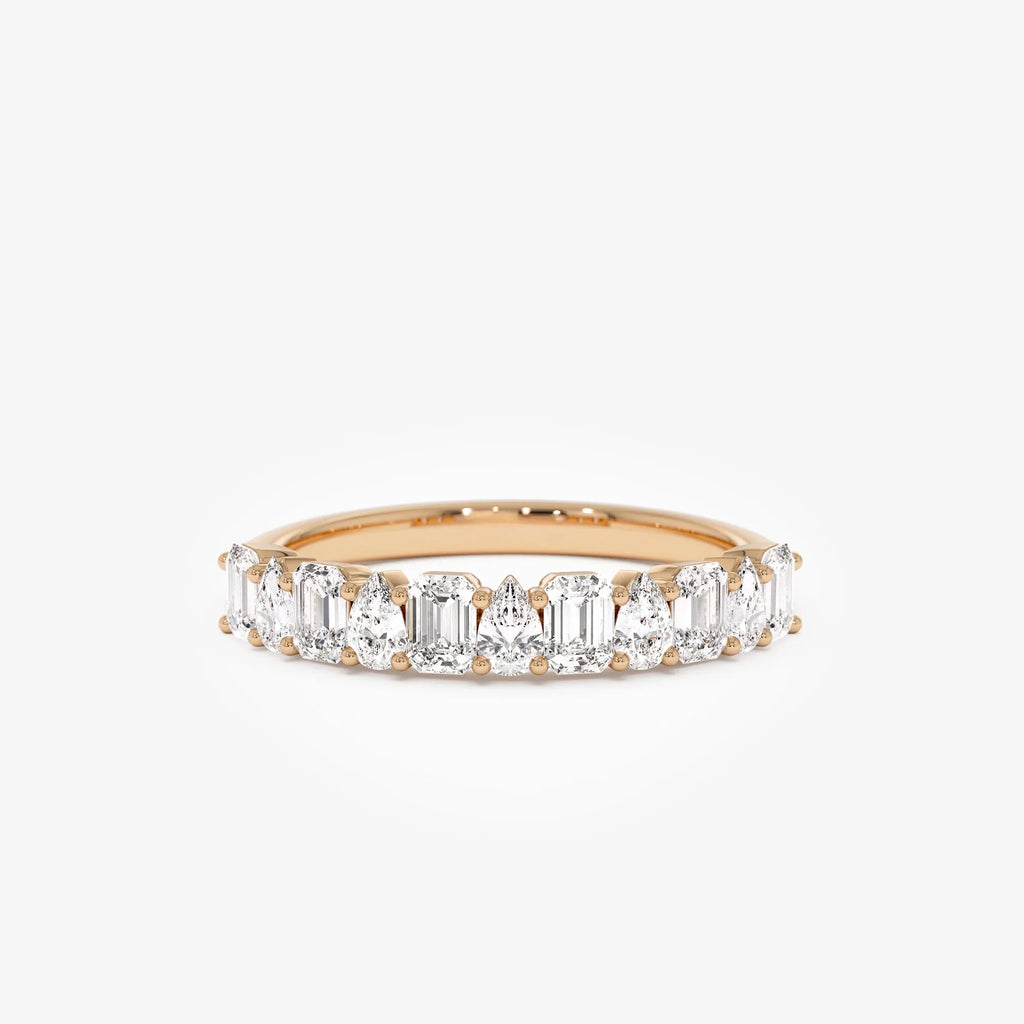 14K Solid Gold Emerald and Pear Cut Diamond 0.98 Carat Ring