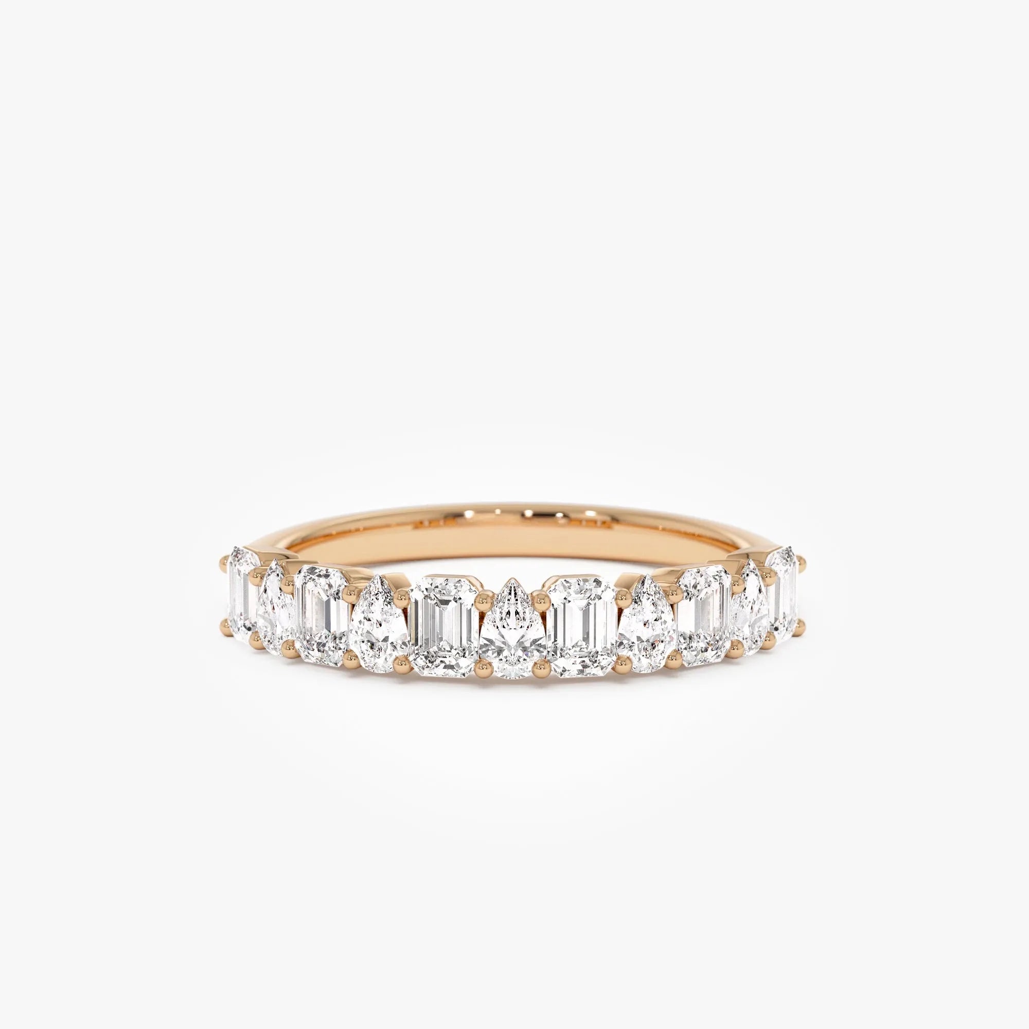 14K Solid Gold Emerald and Pear Cut Diamond 0.98 Carat Ring