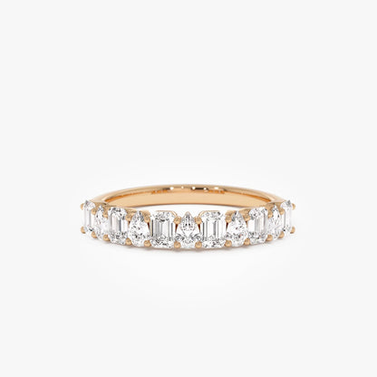 14K Solid Gold Emerald and Pear Cut Diamond 0.98 Carat Ring