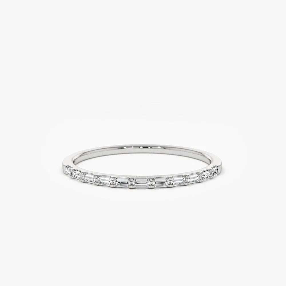 14K Gold 0.15 Carat Baguette Diamond Ultra Thin Half Eternity Stackable Ring