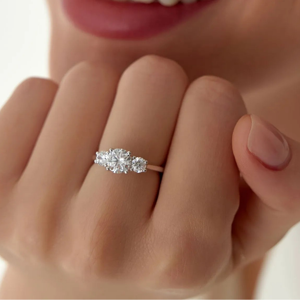 14k Gold 1.50 ctw Round Lab Grown Diamond Three Stone Engagement Ring