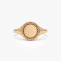 14k Gold Rope Border Oval Signet Ring Wide Graduated Band