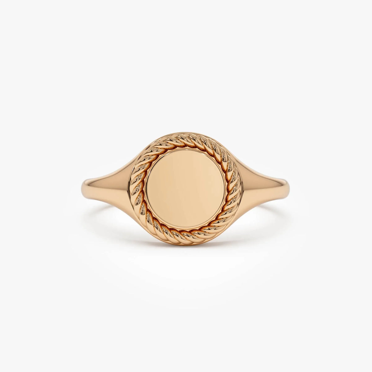 14k Gold Rope Border Oval Signet Ring Wide Graduated Band
