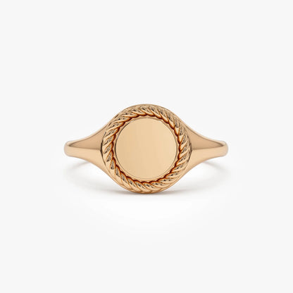 14k Gold Rope Border Oval Signet Ring Wide Graduated Band