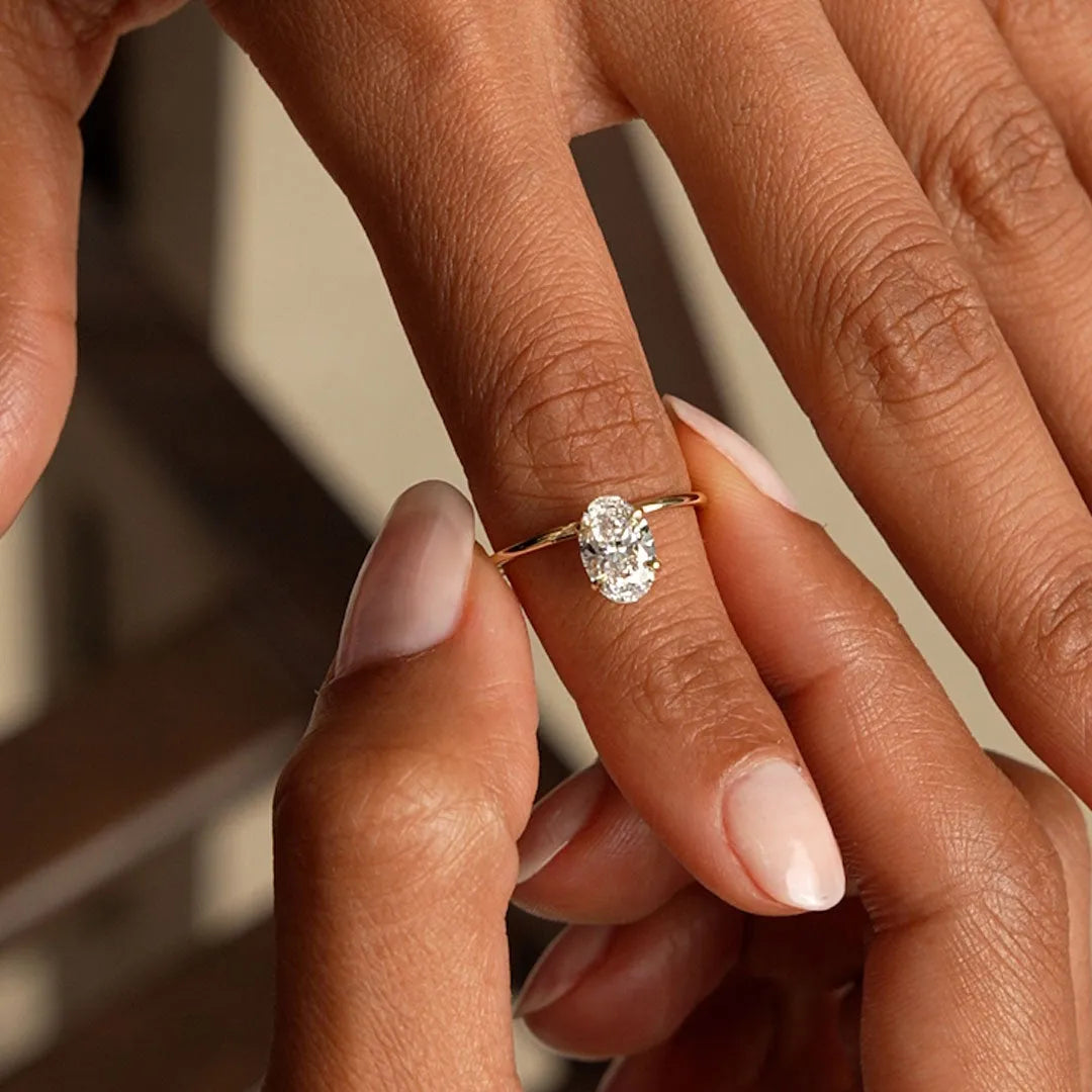 14k Gold 1.00 Carat Lab Grown Diamond Oval Elevated Basket Solitaire Ring