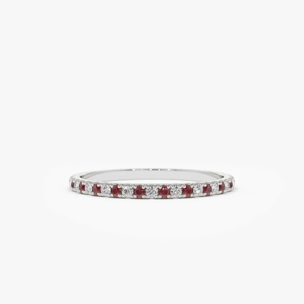 14k Gold Ruby and Diamond Round Cut Alternating Eternity Ring 0.38 ctw
