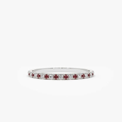 14k Gold Ruby and Diamond Round Cut Alternating Eternity Ring 0.38 ctw