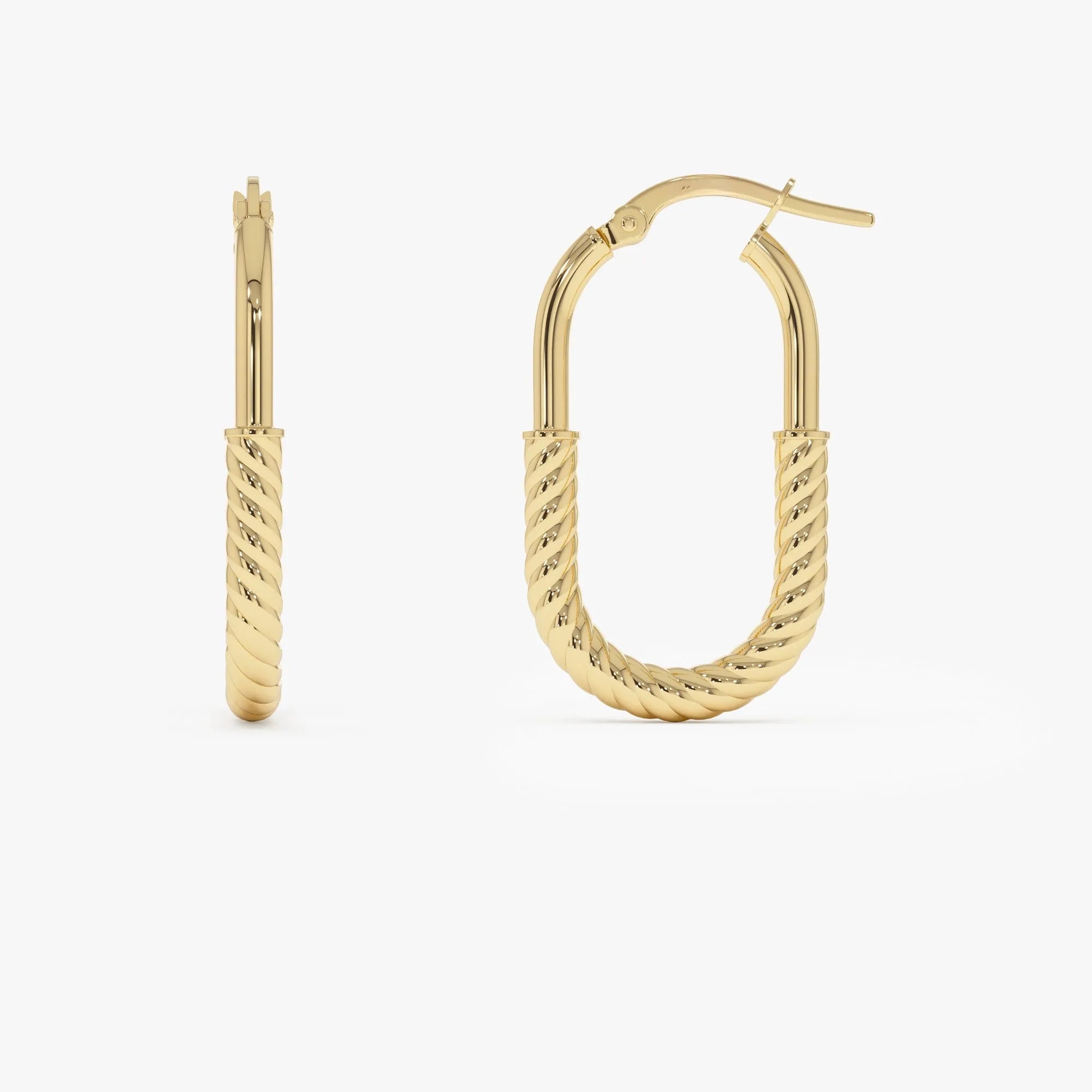 14k Yellow Gold Twisted Rope Oval Hoop Earrings 29mm Length 2.5mm Width