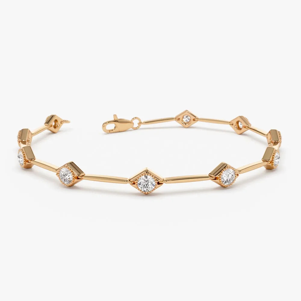 14K Solid Gold 1.20 CTW Round Diamond Milgrain Infinity Bezel Set Bracelet