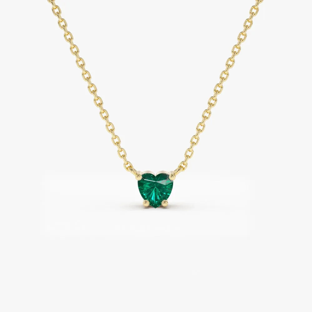 14k Solid Gold Heart Shape Emerald 0.30 CTW Necklace