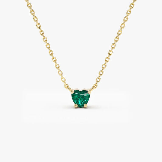 14k Solid Gold Heart Shape Emerald 0.30 CTW Necklace