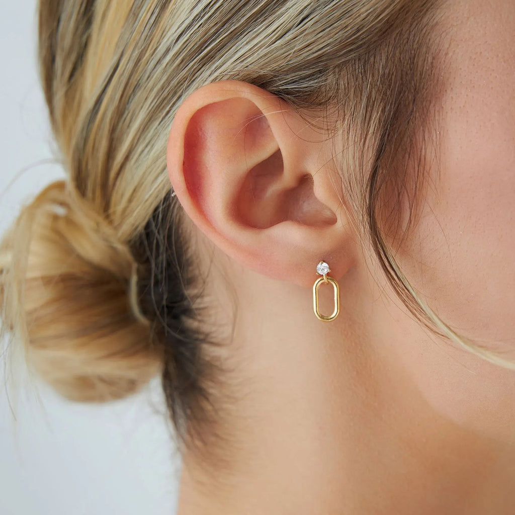 14k Gold Diamond Round Cut Dangling Oval Link Earrings 0.20 ctw