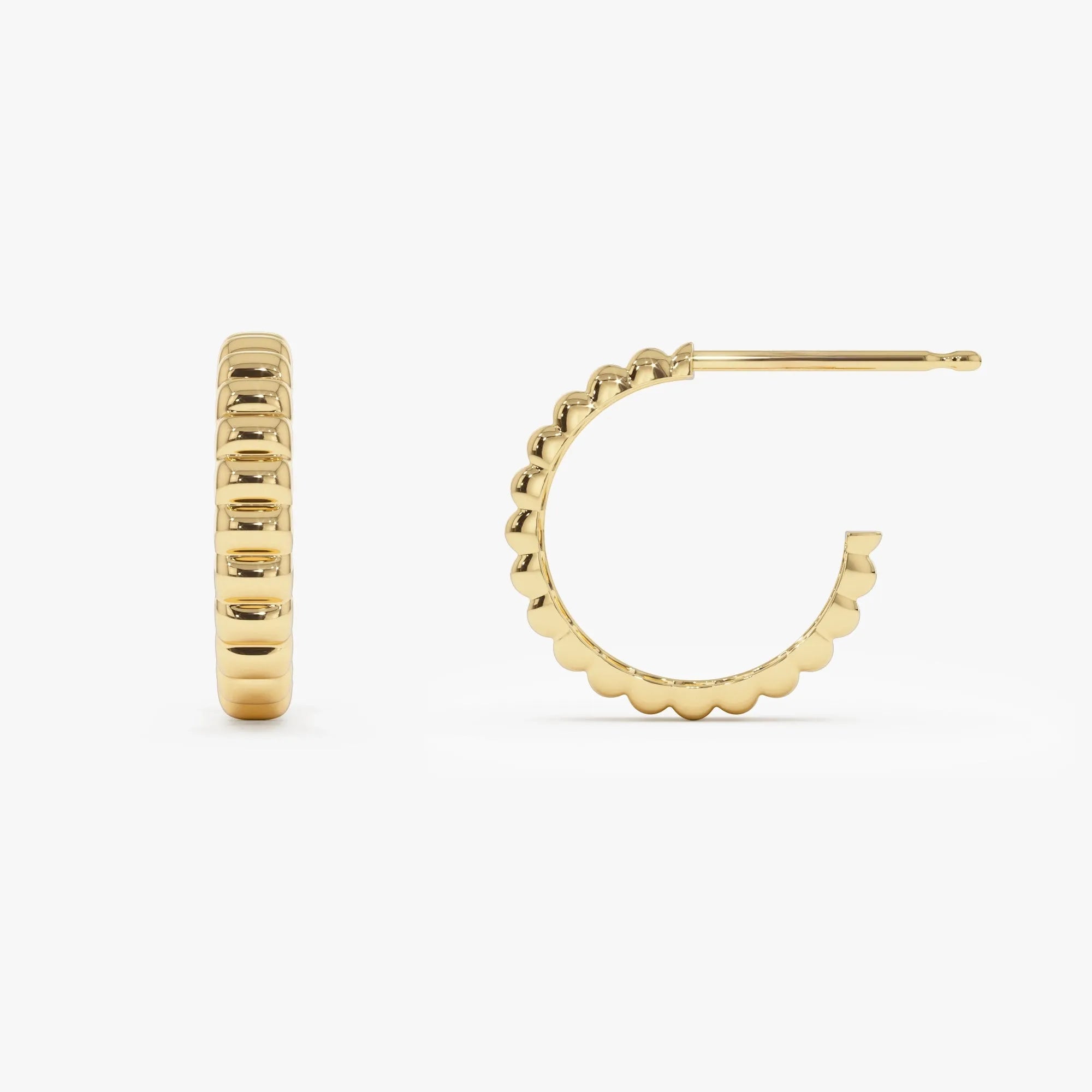 14k Gold Bubble C Shape Hoop Earrings 18mm Outer Diameter 3.4mm Width